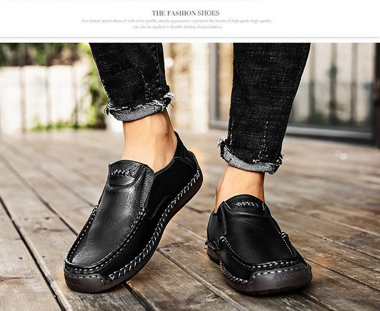 Novos Sapatos Masculinos de Couro Feitos à Mão Casuais Confortáveis Mocassins Masculinos de Couro Slip On Sapatilhas Masculinas Venda Quente Calçados para Caminhada ao Ar Livre