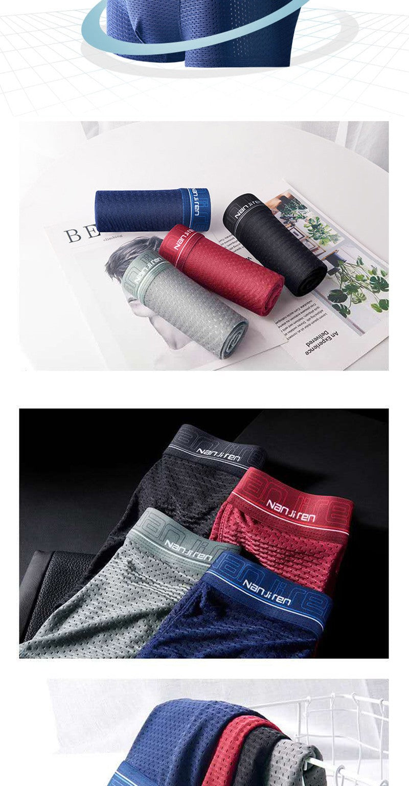4pcs Men's Boxer Shorts Ice Silk Underwear Plus Size Underpants Cool Breathable Sexy Slim Panties Mesh Lingerie Wholesale Lots