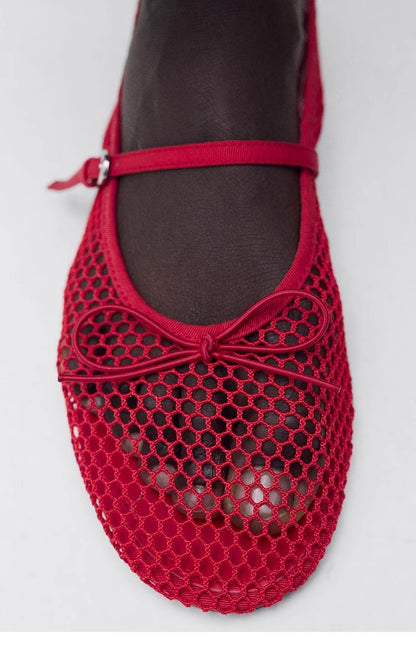 Mesh Summer Ballet Flats Shoes Women Buckle Strap Breathable 2025 New Flats Shoes Ladies Black Mary Janes Footwear Loafers