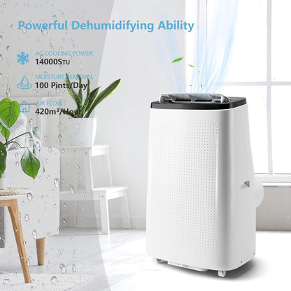 Ar Condicionado Portátil 14000BTU com Controle Remoto, 3 em 1 com Modos Seco e Ventilador para Ambientes de até 70m²