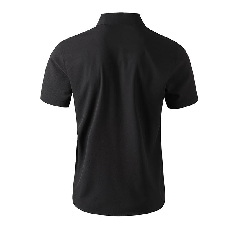 New Men's Business Casual Solid Color Short Sleeved Shirt for Summer Fashion No Ironing Comfortable and Versatile Top