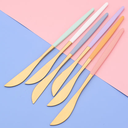24Pcs Dinnerware Set Stainless Steel Tableware Knife Fork Tea Spoon Cutlery Set Multiple Colour Silverware Kitchen Flatware Set