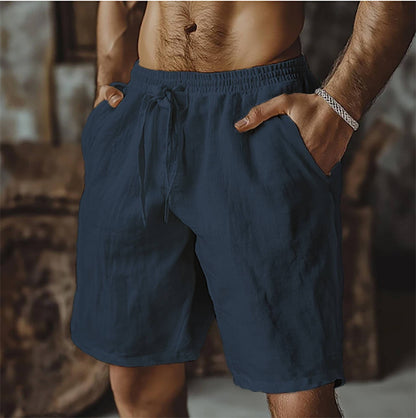 2025 New Summer New Men's Cotton Linen Breathable Shorts Hawaii Beach Pants Male Solid Color Trousers Loose Versatile Streetwear