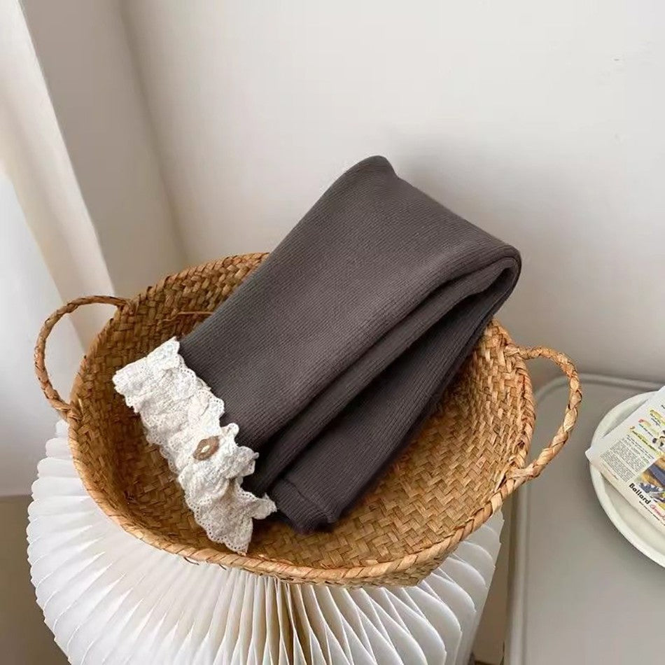 Girls Fleece Lined Leggings Children Fashion Lace Trim Slim Fit Thermal Pants Kids Winter Warm Outwear Casual Clothes