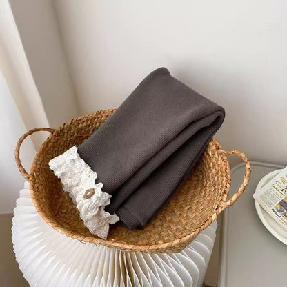 Girls Fleece Lined Leggings Children Fashion Lace Trim Slim Fit Thermal Pants Kids Winter Warm Outwear Casual Clothes