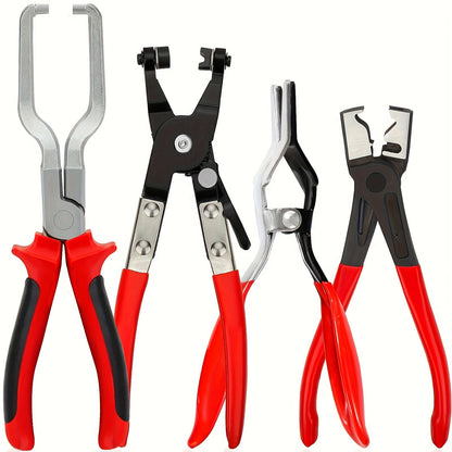 Conjunto Profissional de 4 Alicates para Abraçadeiras de Mangueira - Kit de Ferramentas para Desconexão e Remoção de Linha de Combustível para Reparo Automotivo