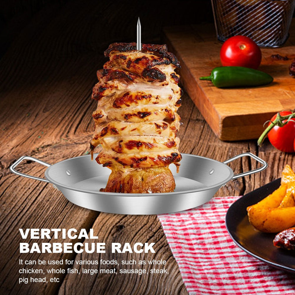 Stainless Steel Barbecue Grilling Rack for Steak Beer Metal Vertical Skewer Grilling Replacement Spikes with Handle Accessories