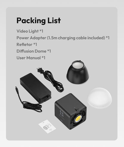 Ulanzi ML100Bi | ML100RGB Luz de Vídeo COB de 100W 2700K-6500K Bi-Color | Luz de Estúdio Fotográfico RGB 360° para Filmagem e Transmissão ao Vivo