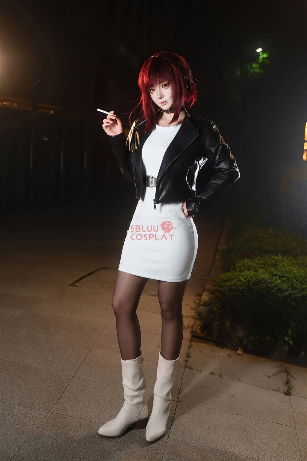 SBluuCosplay Tayama Yamada Cosplay Costume Smoking Behind the Supermarket PU Coat Dress Halloween Carnival Party Suit