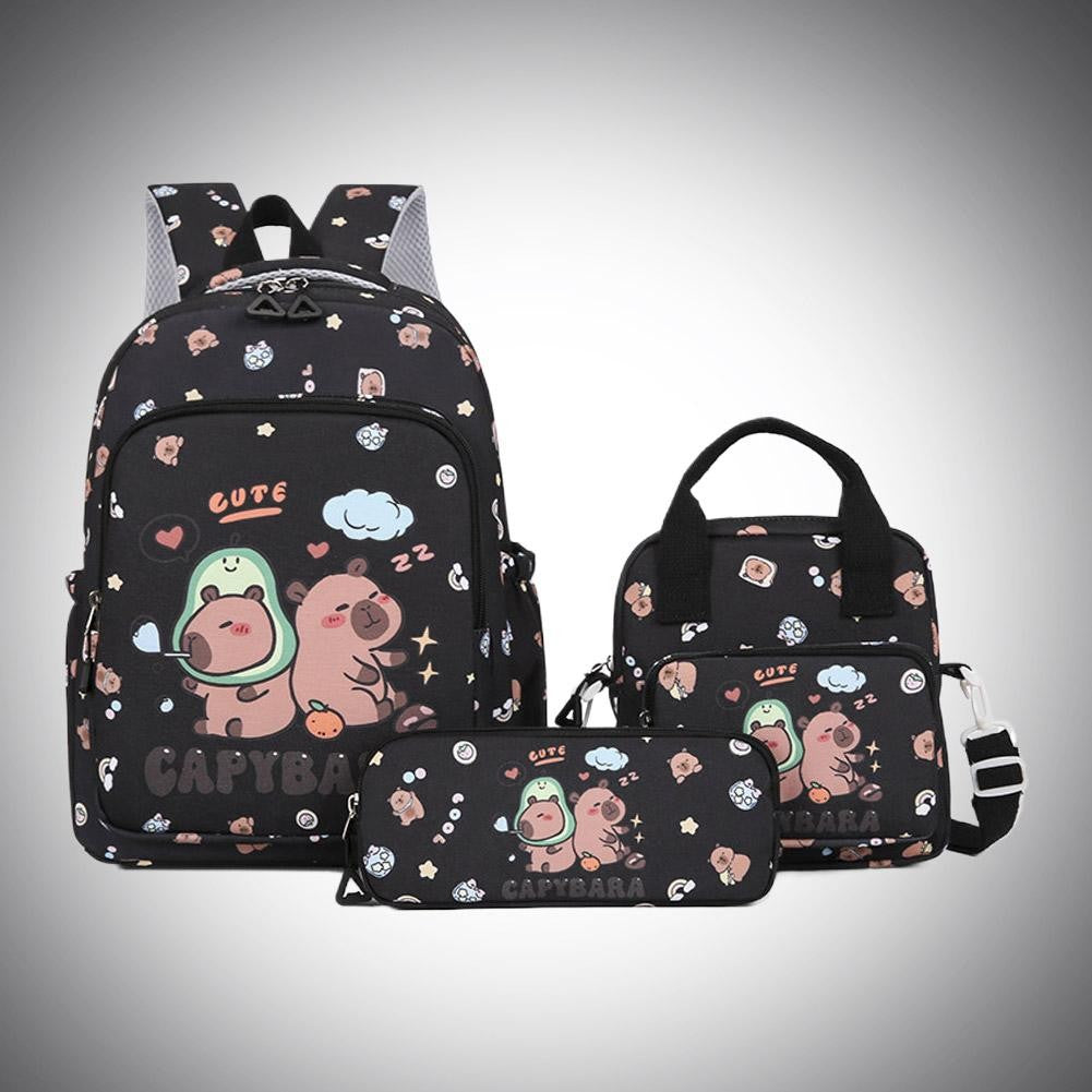 3Pcs/Set Kawaii Capybara Backpack Large Capacity Cartoon Teenager Fashion Nylon Lightweight Rucksack Set