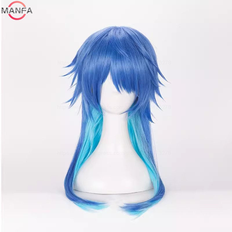 Peruca Cosplay Dramatical Murder DMMD Seragaki Aoba Gradiente Azul Resistente ao Calor Sintética + Touca de Peruca