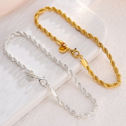 Braceletes de Corrente Torcida de Prata Esterlina 925 4MM para Mulheres e Homens, Joias Masculinas de Prata Minimalistas da Moda, Presentes para Casais