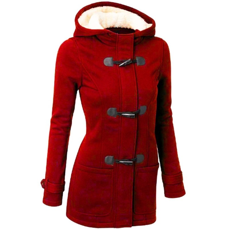 Womens Winter Hooded Cardigans Hooded Horn Button Jackets Fleece Coat Outerwear Dropship