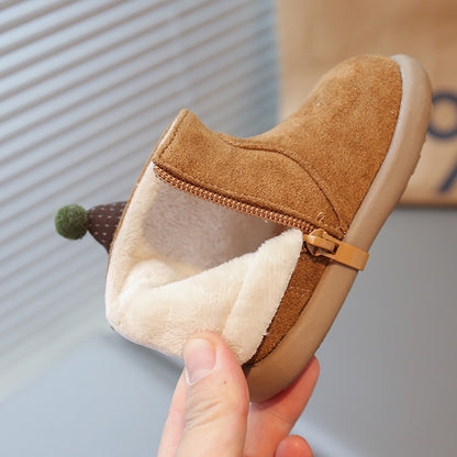 Christmas Children's Snow Boots PU Leather Vintage Girl's Plush Boots Anti-slippery Kid's Warm Padded Boots Cotton Shoes