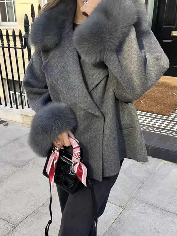 UCXQ Fashion Loose Warm Coat Women's Turn Down Collar Long Sleeve Covered Button Cardigan Coats 2025 Autumn Winter New 23Z4030