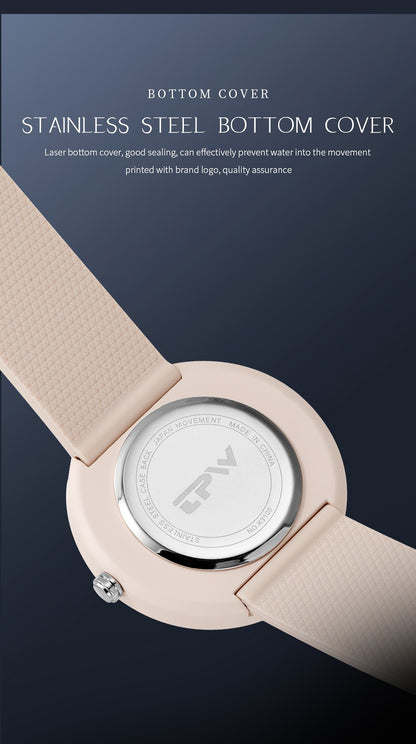 Minimalism Watch For Women 41mm Case with PVD Finish Rubber Strap