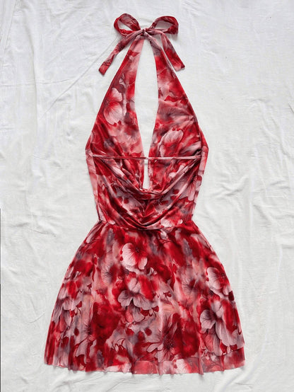 French high-end printed dress, a popular summer item for women in 2025. New short skirt, slimming and vacation dress trend