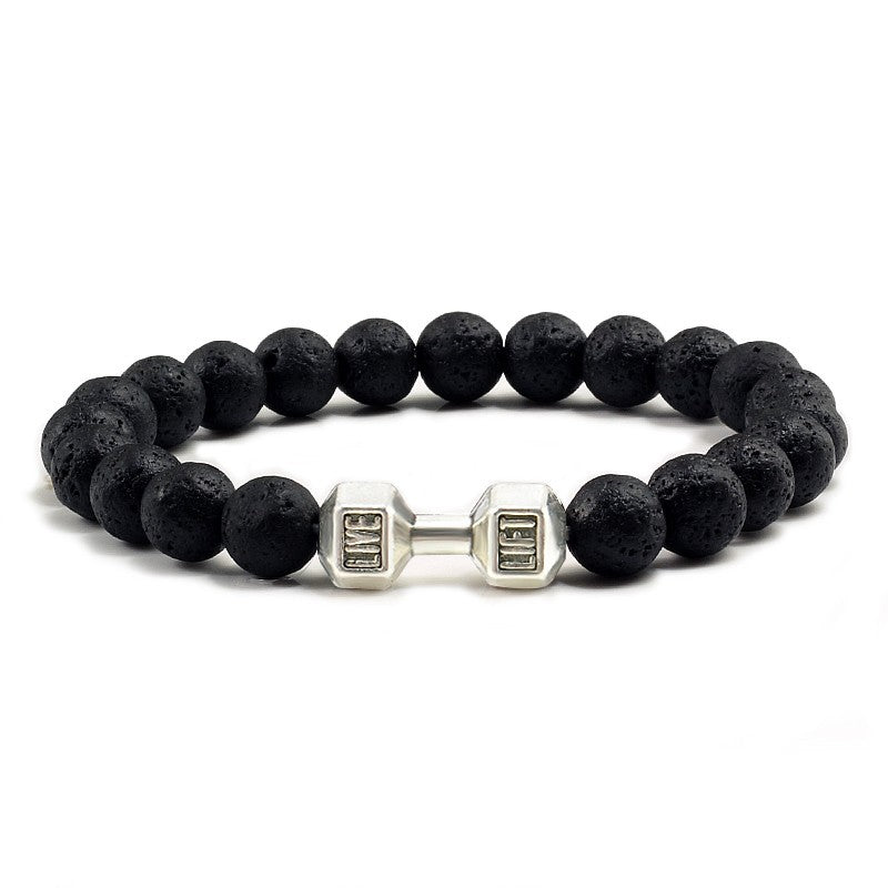 Pulseira Feminina/Masculina Ajustável Desgastada Preta, com Contas, Haltere, Joias de Yoga, Braceletes Originais