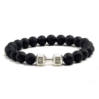 Pulseira Feminina/Masculina Ajustável Desgastada Preta, com Contas, Haltere, Joias de Yoga, Braceletes Originais