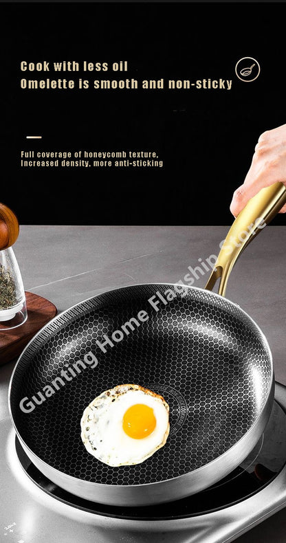 316 Stainless Steel Frying Pan Wok Non-stick Honeycomb Pot Home Steak skillet Gas Stove Induction Saucepan Kitchen Cookware 30cm