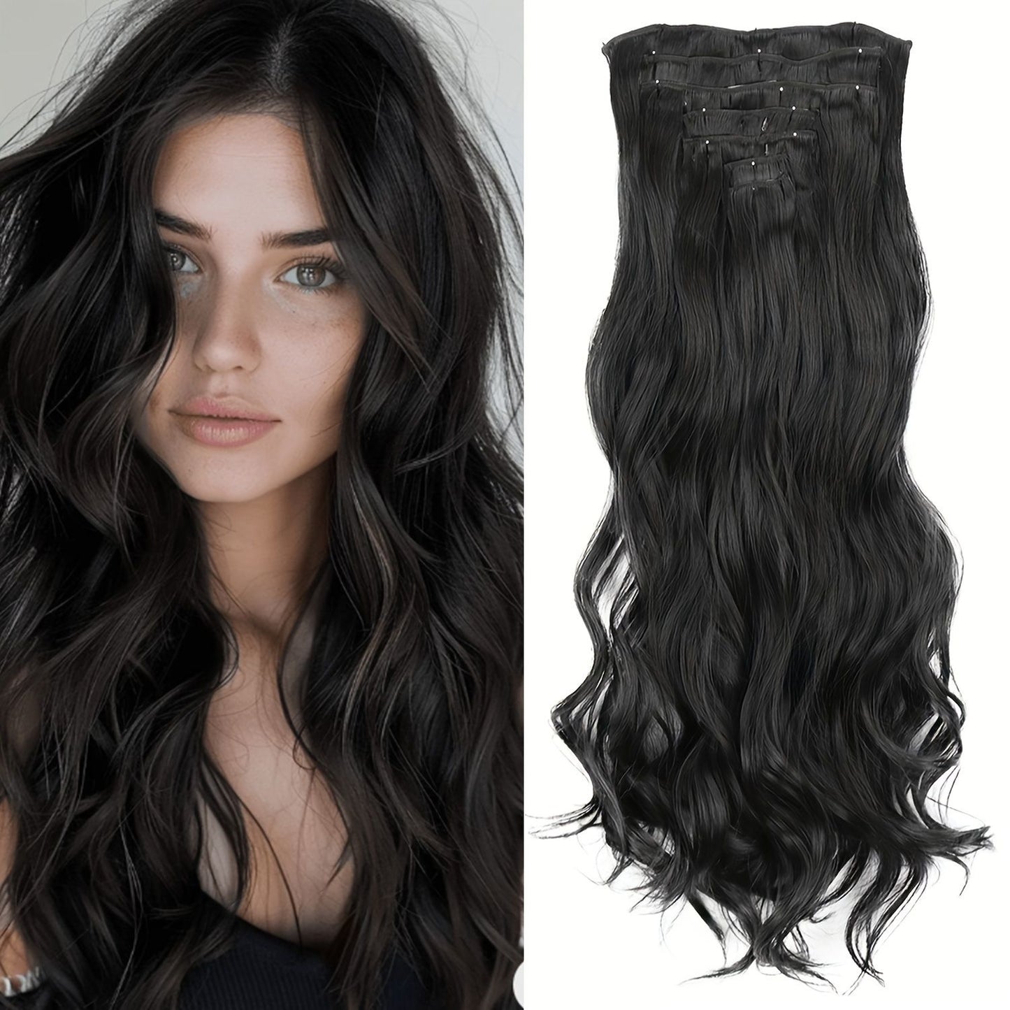 Cabelo Liso Comprido 16 Clipes 7 Pçs/Conjunto de Apliques de Cabelo Sintético Natural Loiro Preto Resistente ao Calor 2026