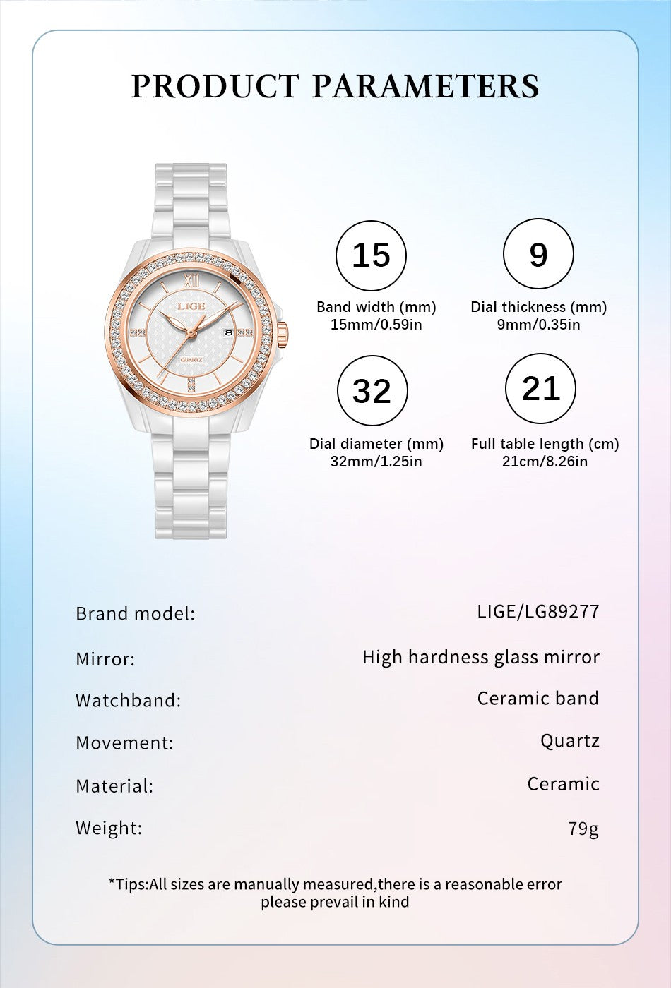 LIGE Fashion Quartz Watch for Women Stainless Steel Ceramics Strap Waterproof Women's Watches Elegant Luxury Ladies Wristwatch