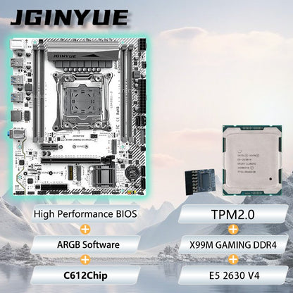 JGINYUE X99 GAMING Motherboard M-ATX combo Intel® E5 2630 V4 CPU with TPM2.0 kit bundle DDR4 DIY ARGB