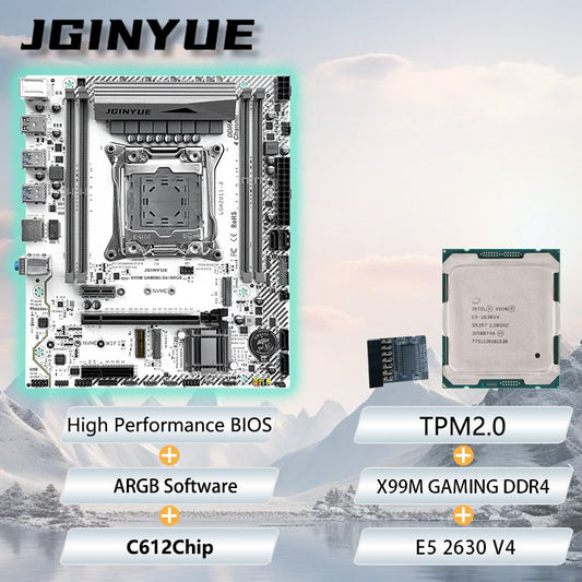 JGINYUE X99 GAMING Motherboard M-ATX combo Intel® E5 2630 V4 CPU with TPM2.0 kit bundle DDR4 DIY ARGB