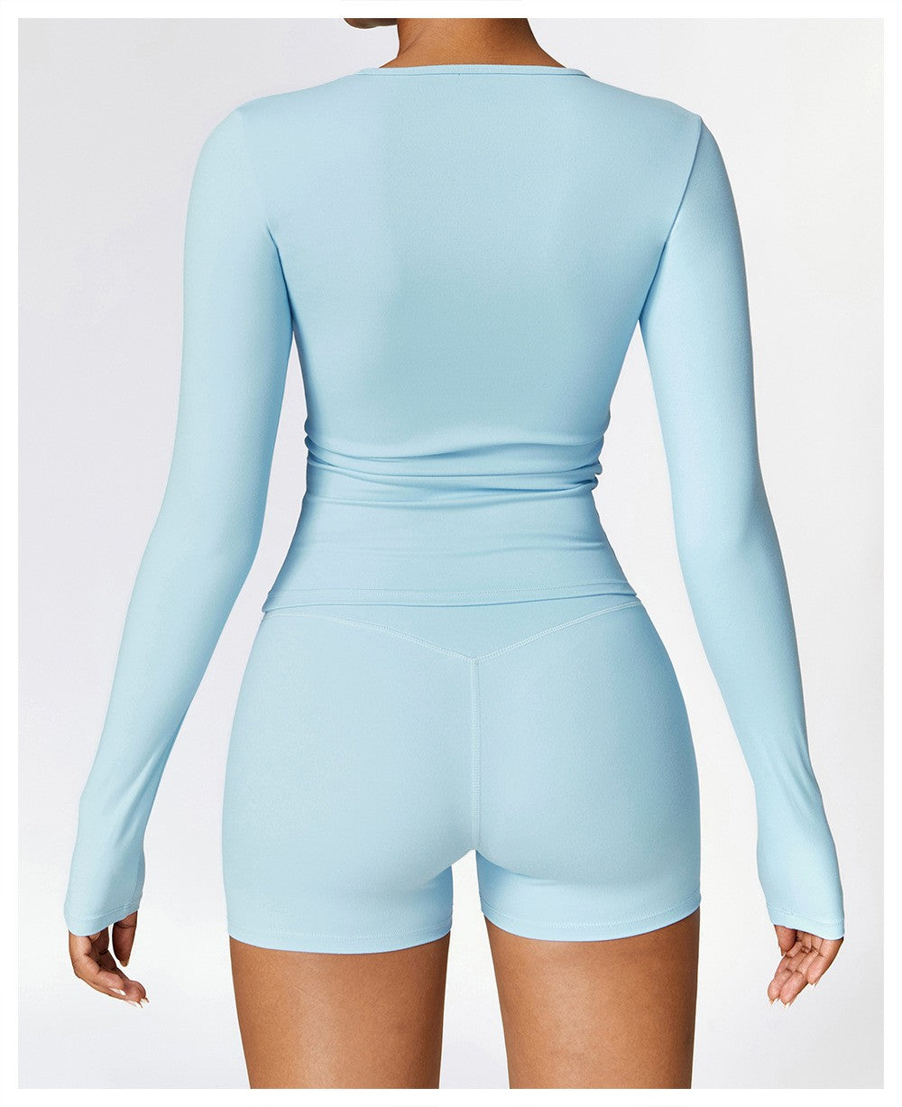 Women Yoga T-shirts Solid Sports Top Long Sleeve Gym Workout Running Shirts Sexy Exposed Navel Quick Dry Fitness Gym Sport Wear