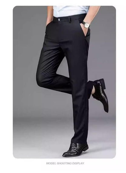 Calça Masculina Elástica Preta Lisa Casual Inteligente Calças Masculinas de Escritório de Secagem Rápida Calças de Terno Nova Primavera Outono Calças Coreanas Retas