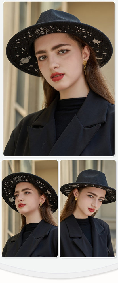 Women's Vintage Fedora Hat with Wide Brim for Autumn and Winter
