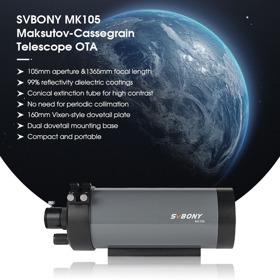 Telescópio Svbony MK105 OTA Portátil Design para Observações Lunares e Planetárias e Fotografia Maksutov Cassegrain MK105