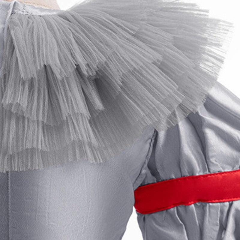 Kids Scary Joker Pennywise Cosplay Costume Horror Ghost Movie It Puff Sleeve Tulle Collar Top With Pants For Halloween Carnival