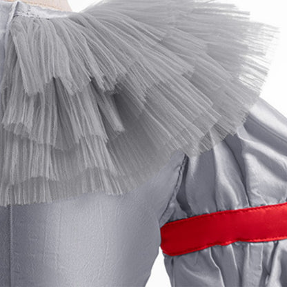 Kids Scary Joker Pennywise Cosplay Costume Horror Ghost Movie It Puff Sleeve Tulle Collar Top With Pants For Halloween Carnival
