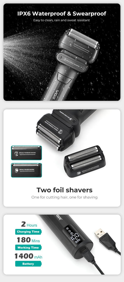 VGR Shaver Professional Beard Trimmer Waterproof Razor 9000 RPM Electric Shaving Machine Reciprocating LED Shaver for Men V-368