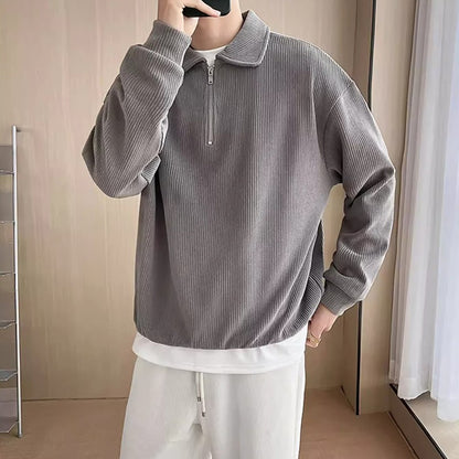 Autumn Vintage Polo Collar Sweater Men's Thickened Loose-Fit Half Zipper Knitwear New Anti-Pilling Flip Pullover Knit Sweaters