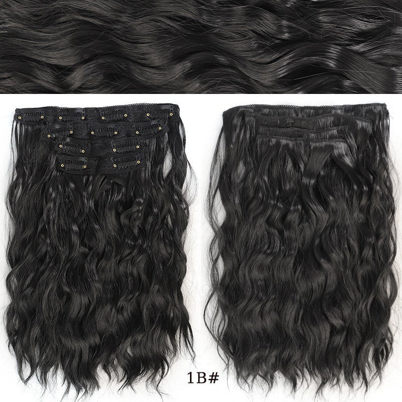 short curly Synthetic Burgundy 4-piece set of water ripple hair extension wig clip in woman's clip hair accessories hairpiece
