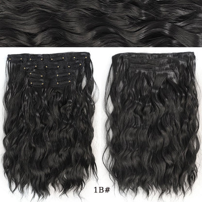 short curly Synthetic Burgundy 4-piece set of water ripple hair extension wig clip in woman's clip hair accessories hairpiece