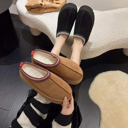 Snow Boots for Women 2024 Winter New Cashmere Warm Platform Without Heel-covered Hair Half Slipper Cotton Shoes for Women Q426
