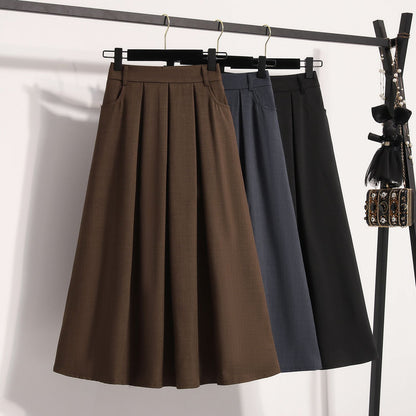 Solid Versatile Medium Length Pleated Skirt 2026 Plus Size Skirts A-Line Maxi Gown Spring Autumn New Half-length Umbrella Skirt