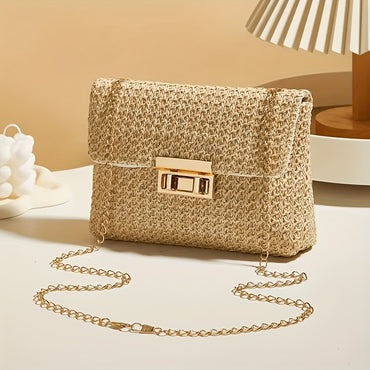 Women's Elegant Woven Straw Shoulder Bag, Multi-Functional Crossbody/Handbag with Polyester Lining Fashion Wallet Cute Small Bag