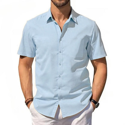 Mens Short Sleeve Shirt Summer New Cotton Linen T-shirt S Lightweight Breathable Beach Tops Turn Down Collar Casual Button Up