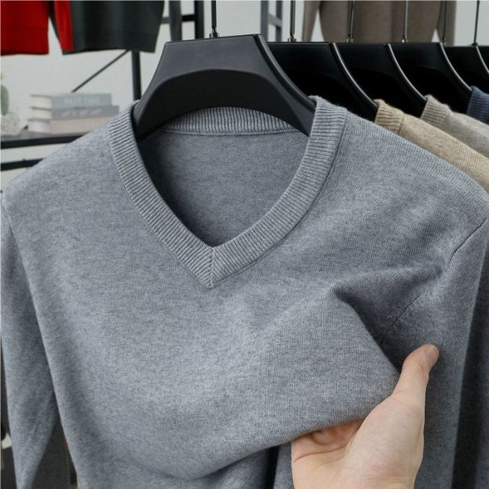 Men's Long Sleeve Knit Pullover Sweater Autumn Winter Soft Thermal Warm Classic Sweater Lightweight Black Light Gray Sweater