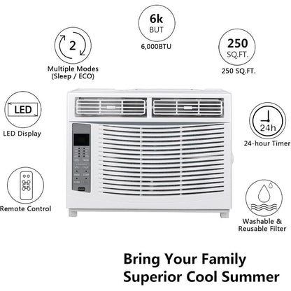 Ar Condicionado de Janela 6000 BTUs Unidade AC 3 em 1 para Janela Funciona como Refrigerador Desumidificador Ventilador com Timer Modo de Sono ECO Instalação