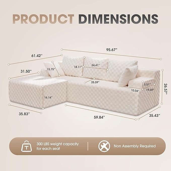 Modular L-Shaped 3-Seat Sectional | Memory Foam with Deep Seating & Storage Modules | Living Room Sofa