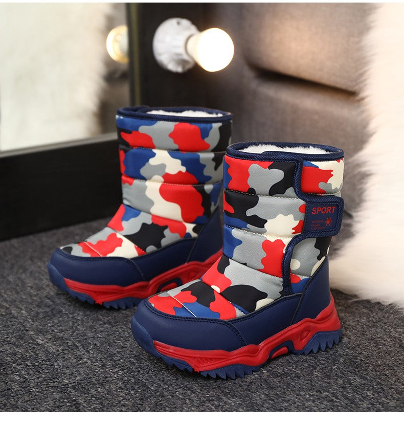 2025 Winter Children Shoes Plush Waterproof Fabric Non-Slip Girl Shoes Rubber Sole Snow Boots Fashion Warm Outdoor Boots
