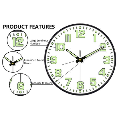 1 PC Luminous Wall Clock Light In Dark Night Digital Quartz Movement Bedrooms Living Room Study Loudspeaker Mute Clock