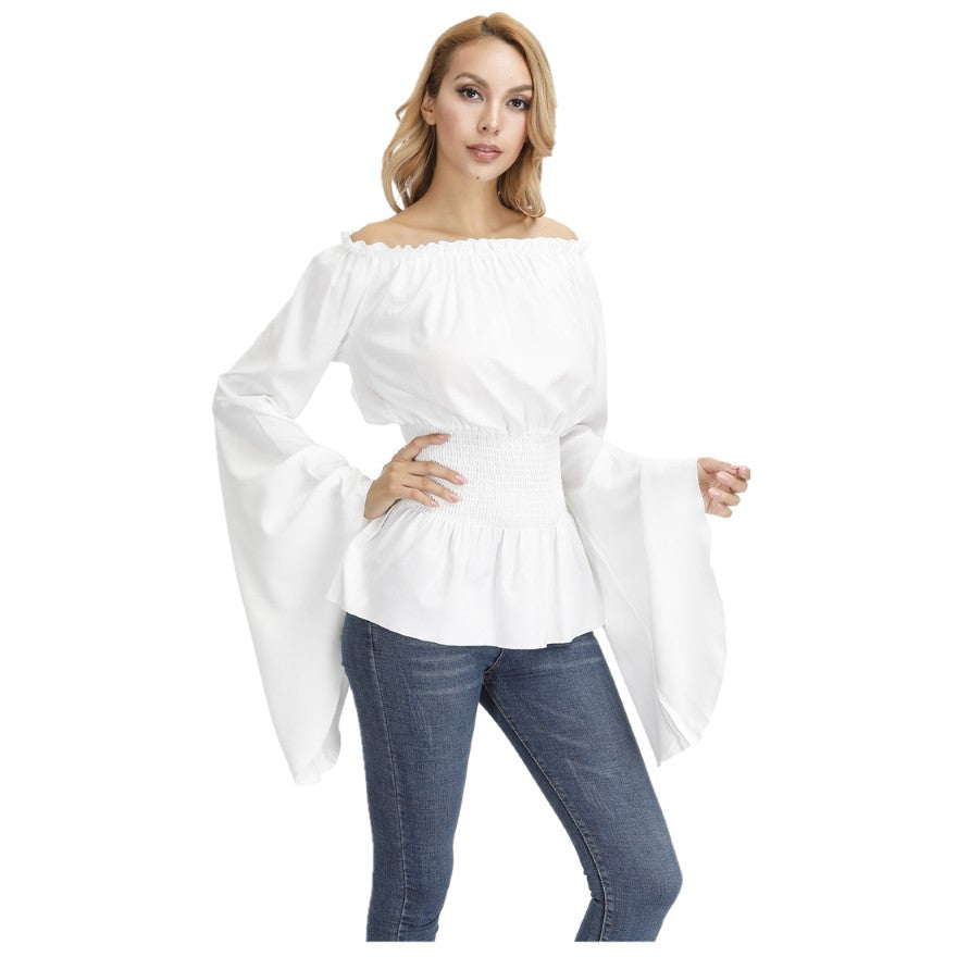 Renaissance Off Shoulder Long Sleeves Corset Blouse Women Medieval Victorian Costume Gothic Pirate Shirt Plus Size Boho Top
