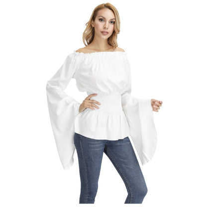 Renaissance Off Shoulder Long Sleeves Corset Blouse Women Medieval Victorian Costume Gothic Pirate Shirt Plus Size Boho Top