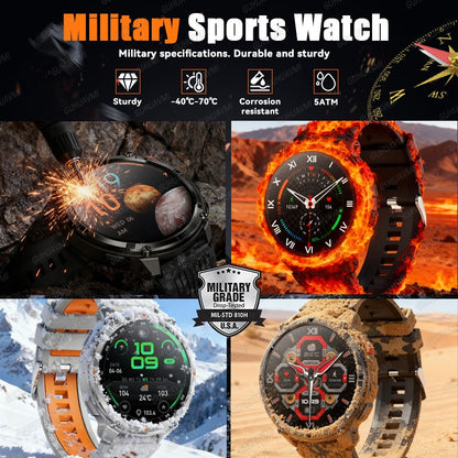 2026 New 1.7-inch Military sports SmartWatch 1100mAh large battery Outdoor compass flashlight 5ATM waterproof BT Call SmartWatch